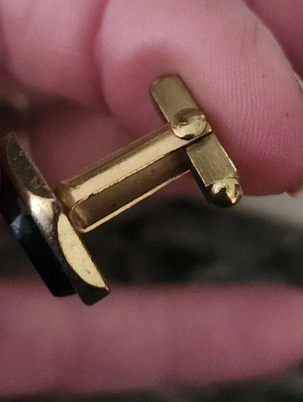 Vintage Gold Tone Black Onyx Hex Cufflinks